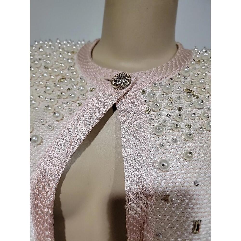 St. John Couture Black Label Size 4 Pink Hand Beaded Knit Jacket Cardigan #A - Picture 4 of 16